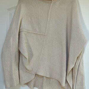Elan Ivory Mock Neck Sz L Asymmetrical Pullover Ribbed Knit Sweater Womens Boxy